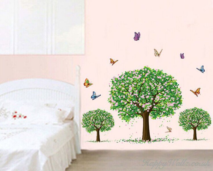 3 Trees with Butterflies Vinyl Decal 3 Trees with Butterflies Vinyl Decals Wall Art Tree Stickers